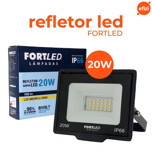 Refletor Led 20W Luz Amarela 3000K Fortled Imagem de Refletor Led 20W Luz Amarela 3000K Fortled