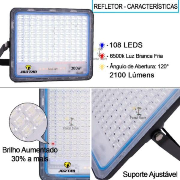 Imagem de Refletor Led 300w Ip66 + Painel Solar Com Controle Remoto