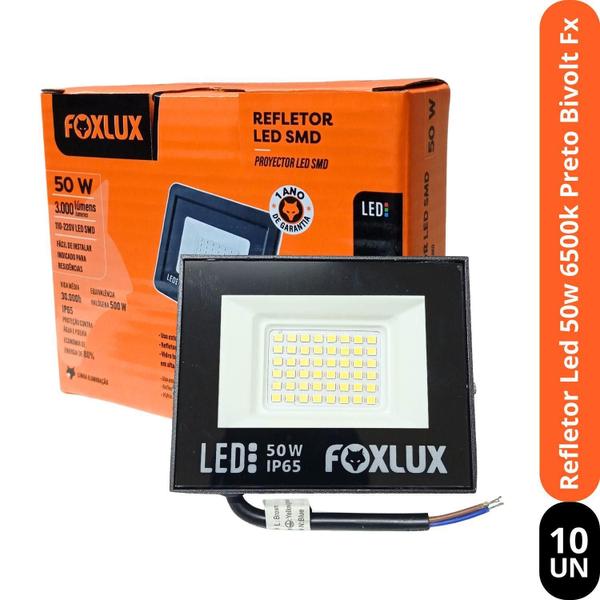 Imagem de Refletor Led 50W 6500K Preto Bivolt Fx Kit 10