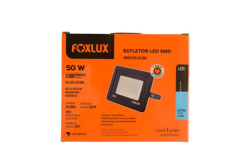 Imagem de Refletor Led 50w Preto Bivolt Foxlux 6500k Luz Fria