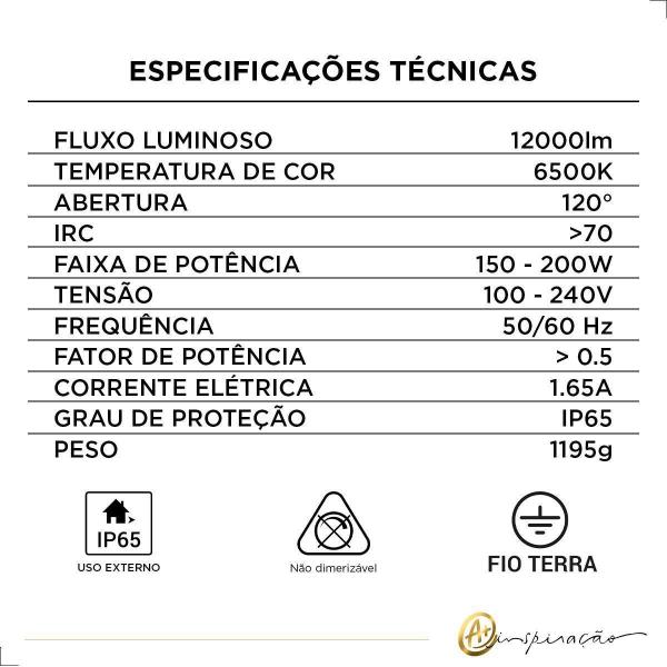 Imagem de Refletor Led 6500K 200W Holofote Garagem Condomínio Ip65