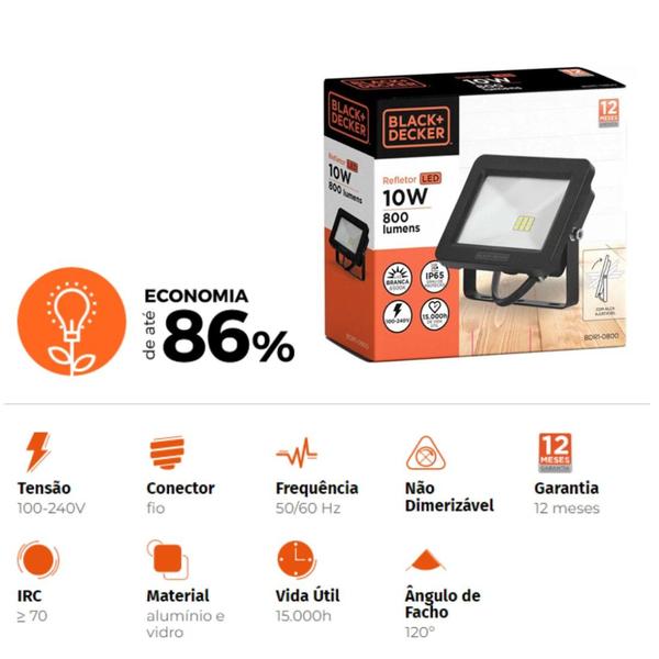 Imagem de Refletor Led Eco Ip65 10W 6500K BLACK+DECKER