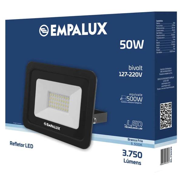 Imagem de Refletor Led Empalux 50W 3.750Lm Branco Frio 6.500K Bivolt à Prova de Água Chuva Holofote Projetor