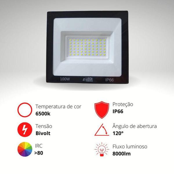 Imagem de Refletor Led Holofote 100W Biv IP66 Branc 6500k Prova D'agua - LED TRIANGULO