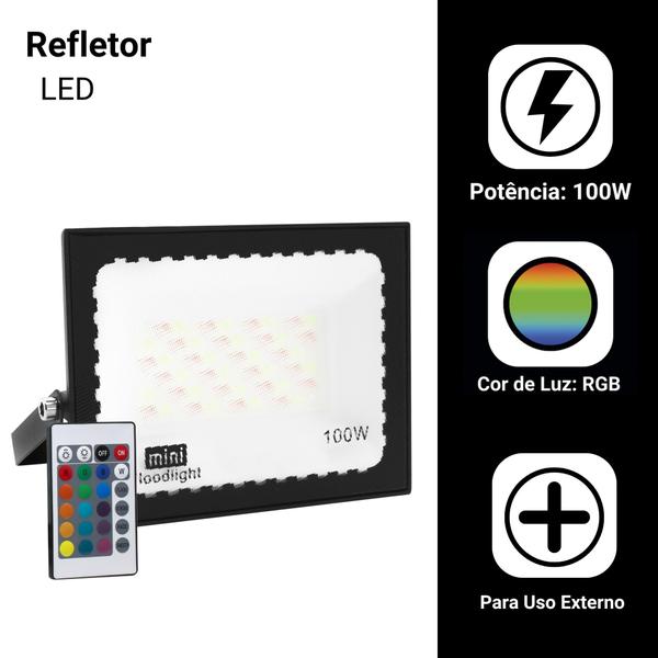 Imagem de Refletor Led Holofote 100w Bivolt Rgb Colorido c/ Controle