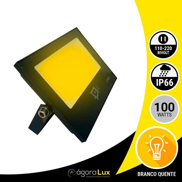 Imagem de Refletor Led Holofote 100w Branco Quente 3000k A Prova D'agua Bivolt Para Condomínio Quintal Decoração Jardins e Festas