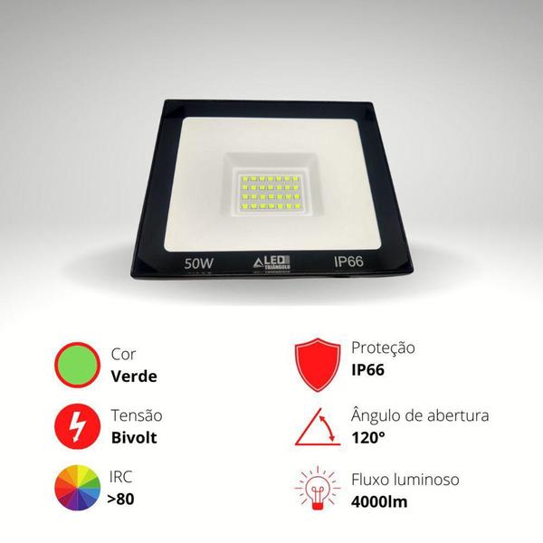 Imagem de Refletor Led Holofote 50W Bivolt IP66 Verde Prova D'agua - LED TRIANGULO