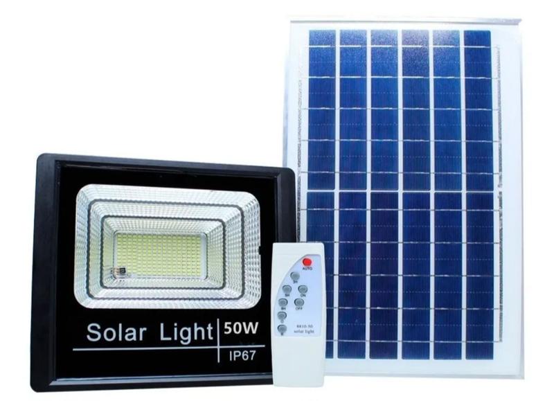 Imagem de Refletor Led Holofote 50w Placa Solar Bateria Prova Dágua 18cm x 16cm X 4CM