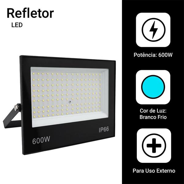 Imagem de Refletor Led Holofote 600w Ip66 Bivolt Forte Luz Branco Frio