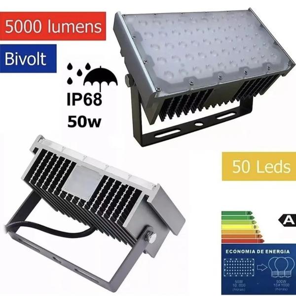 Imagem de Refletor Led Industrial 50w Modular Aluminio 100% Ip68  Branco Frio 6500K  Bivolt