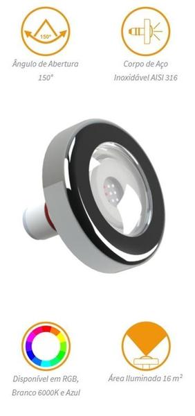 Refletor Led Para Piscinas Tholz Inox Premium 6W - Luz Azul - Geral Imagem de Refletor Led Para Piscinas Tholz Inox Premium 6W - Luz Azul