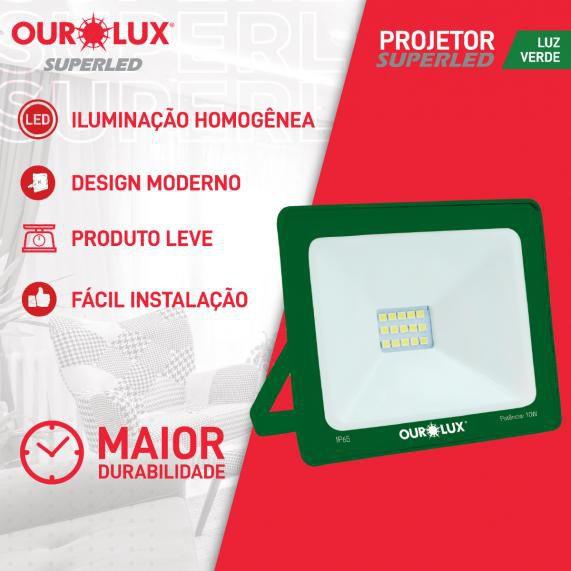 Imagem de Refletor LED SLIM 10 watts Bivolt Cor da Iluminacao Verde OUROLUX