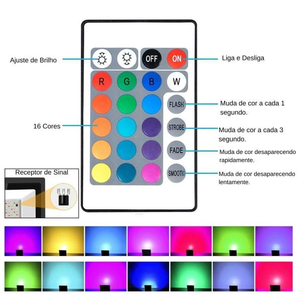 Refletor Led Smd Luz Rgb 100W Suporte Ajustável Com Controle - Hitec Imagem de Refletor Led Smd Luz Rgb 100W Suporte Ajustável Com Controle