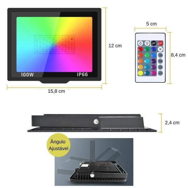 Refletor Led Smd Luz Rgb 100W Suporte Ajustável Com Controle - Hitec Imagem de Refletor Led Smd Luz Rgb 100W Suporte Ajustável Com Controle