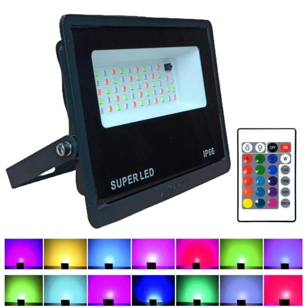 Refletor Led Smd Luz Rgb 100W Suporte Ajustável Com Controle - Hitec Imagem de Refletor Led Smd Luz Rgb 100W Suporte Ajustável Com Controle