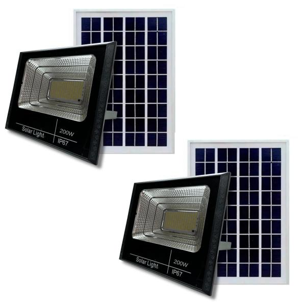 Imagem de Refletor Led Solar 2 Kits Completos 200W Branco Frio 6500K