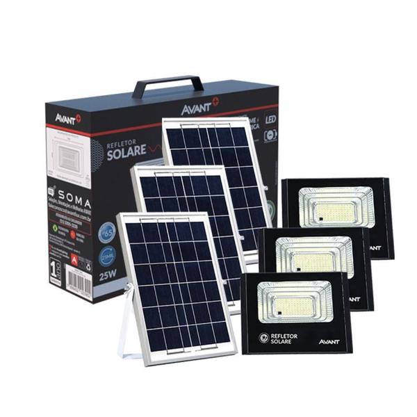 Imagem de Refletor Led Solar Avant 25W Preto 6500k Luz Branca 3 Uni.