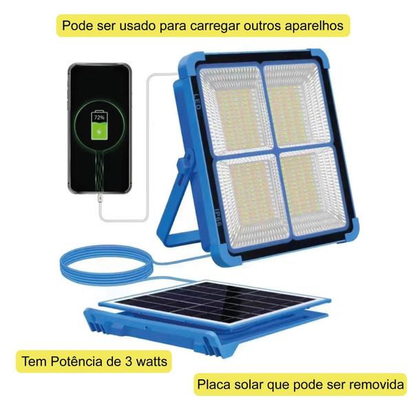 Imagem de Refletor LED Solar Bateria Portátil Recarregável 100W