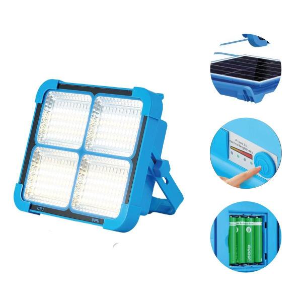 Imagem de Refletor LED Solar Portátil 100W com Bateria Recarregável e Carcaça Azul  Iluminação Potente e Versátil para Áreas Externas