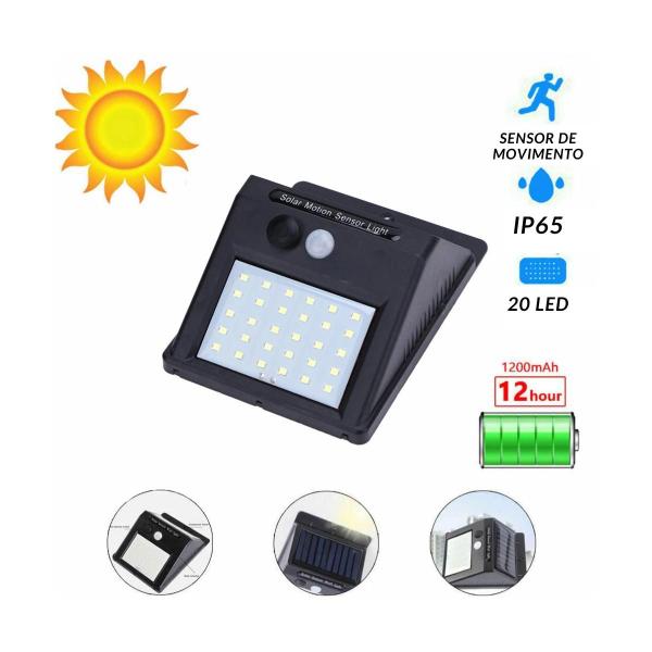 Refletor Luminária Solar Externa Led Sensor Movimento - FSS Variedades Imagem de Refletor Luminária Solar Externa Led Sensor Movimento