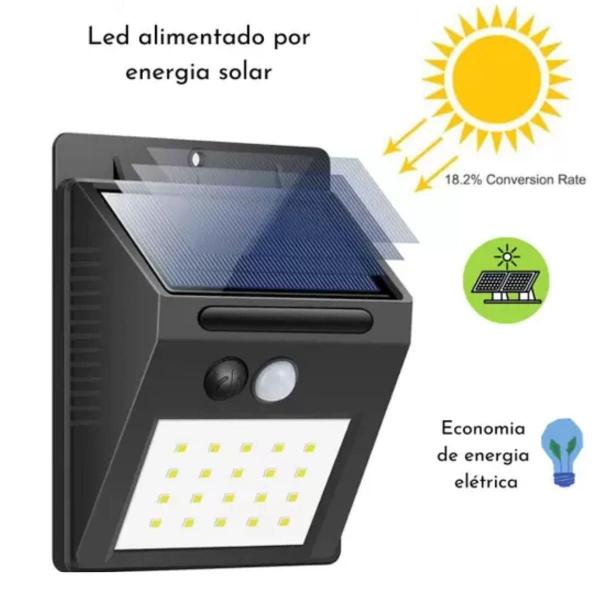 Refletor Luminária Solar Externa Led Sensor Movimento - Luz De Led Imagem de Refletor Luminária Solar Externa Led Sensor Movimento