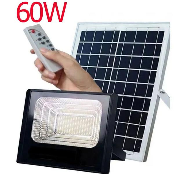 Imagem de Refletor Painel Solar Controle Led 60w Iluminacao Luz Luminaria Parede Jardim Proteçao