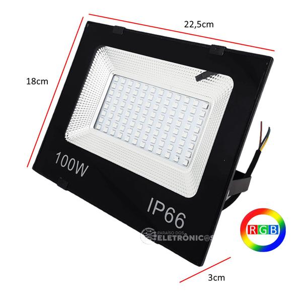 Imagem de Refletor RGB 100W LED Holofote 16 Opções De Cores Com Controle Remoto RERGB100W