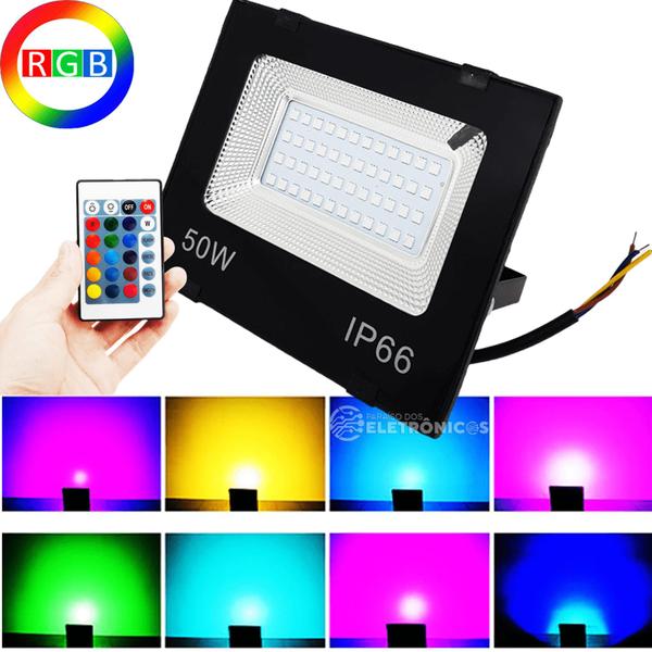 Imagem de Refletor Rgb 50w Led Holofote 16 Opções De Cores Com Controle Remoto RERGB50W