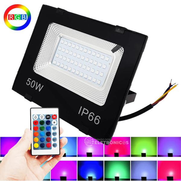 Imagem de Refletor Rgb 50w Led Holofote 16 Opções De Cores Com Controle Remoto RERGB50W