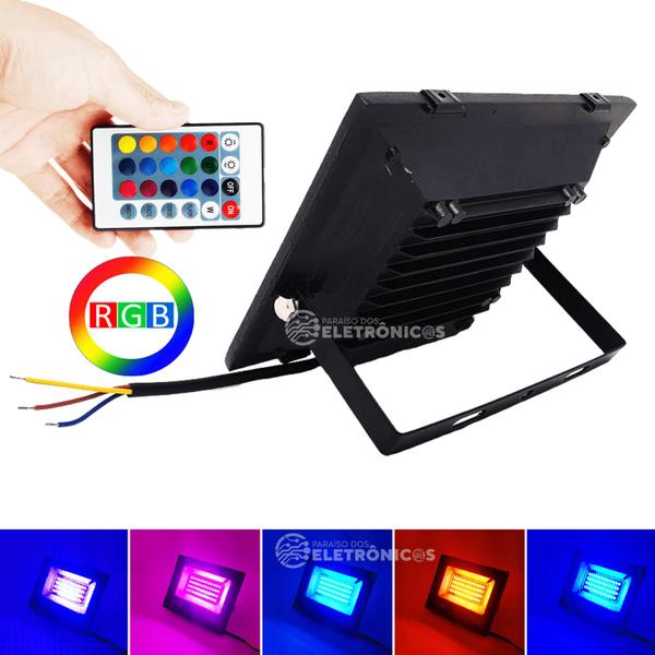 Imagem de Refletor Rgb 50w Led Holofote Com Controle Remoto 16 Opções De Cores Super Festa RERGB50W