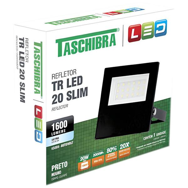 Imagem de Refletor TR Led com 20 Watts Slim 6500K Preto - 15030065-02 - TASCHIBRA