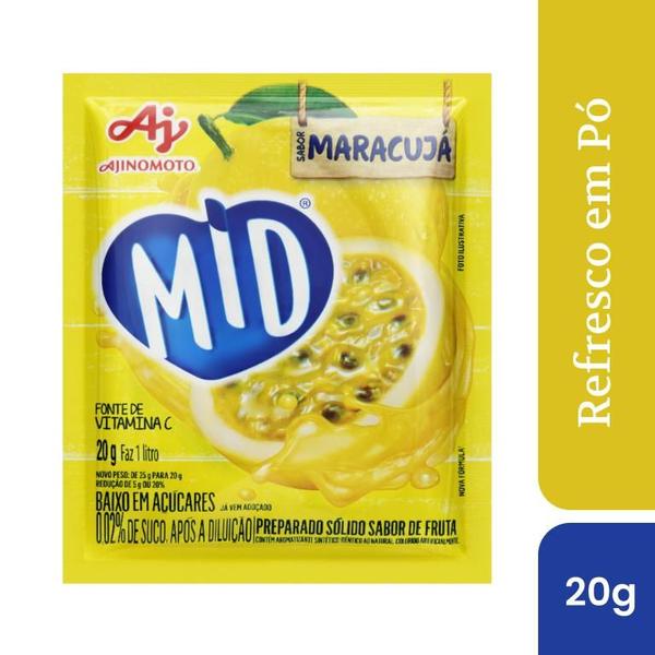 Refresco Em Pó MID Sabor Maracujá 20g Imagem de Refresco Em Pó MID Sabor Maracujá 20g