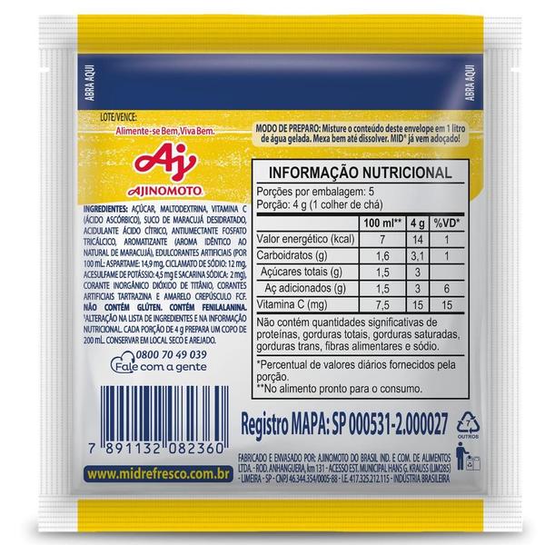 Refresco Em Pó MID Sabor Maracujá 20g Imagem de Refresco Em Pó MID Sabor Maracujá 20g