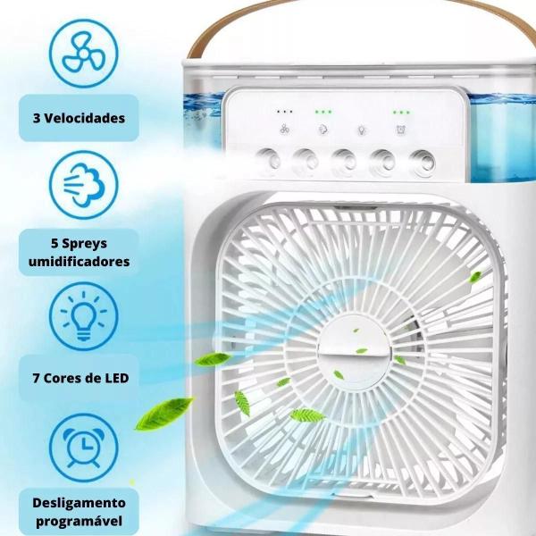 Imagem de Refresque-se com Eficiência: Ventilador Silencioso Portátil com Umidificador de Ar e LED.