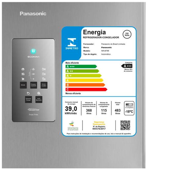 Imagem de Refrigerador de 02 Portas Panasonic Frost Free com 483 Litros Inverter Aço Escovado - NR-BT55PV2X