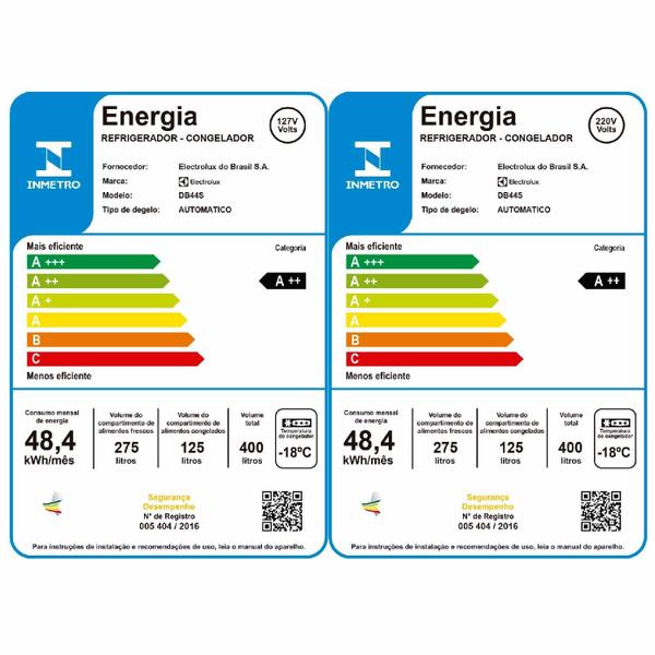 Imagem de Refrigerador Electrolux Frost Free 400L Efficient AutoSense Inverse cor Inox Look (DB44S)