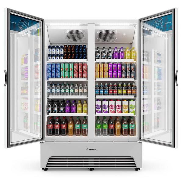 Imagem de Refrigerador Expositor Vertical Bebidas Duas Portas Vidro 1164l Vbm3al Optima Branca 220v - Metalfrio