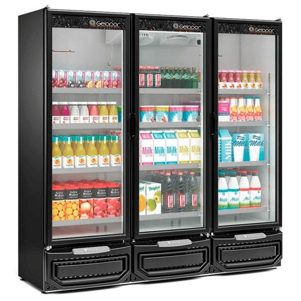 Refrigerador/ Expositor Vertical Conveniência GCVR-1450 PR - Preto 1468 Litros Iluminação LED Degelo Automático - Gelopar Imagem de Refrigerador/ Expositor Vertical Conveniência GCVR-1450 PR - Preto 1468 Litros Iluminação LED Degelo Automático - Gelopar