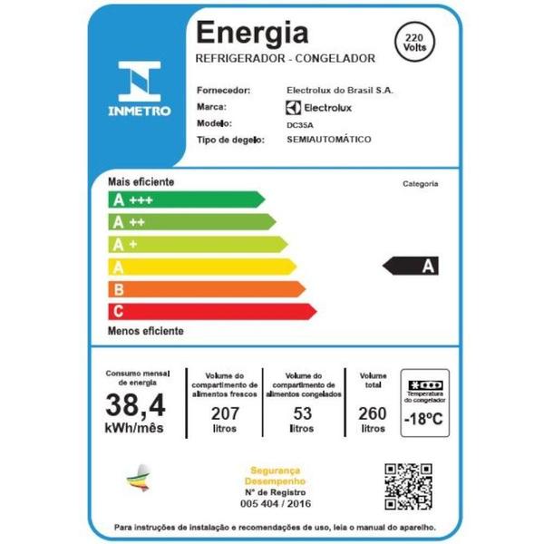 Imagem de Refrigerador / Geladeira Electrolux DC35A 260L Cycle Defrost Branco