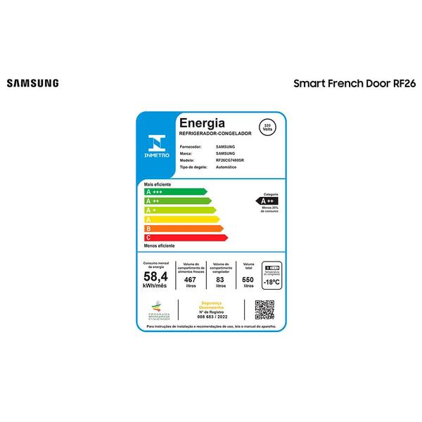 Imagem de Refrigerador Smart French Door RF26 Samsung Frost Free All Around Cooling 550 Litros Inox Look - RF26CG7400SRAZ