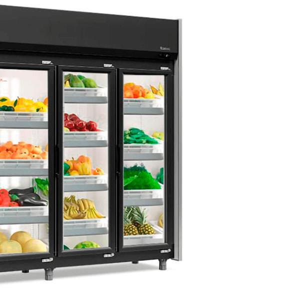 Imagem de Refrigerador Vertical Auto Serviço Hortifruti GEAS-4 PR Gelopar - 1580L 4 Portas Preto Iluminação Led  Frost Free