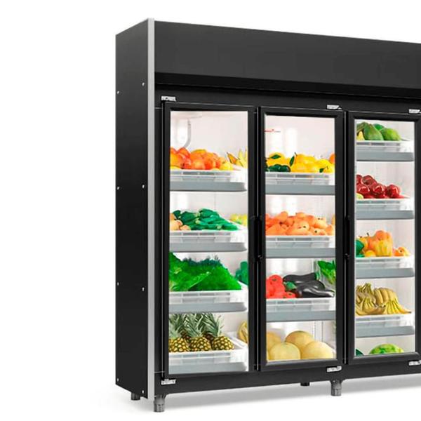 Imagem de Refrigerador Vertical Auto Serviço Hortifruti GEAS-4 PR Gelopar - 1580L 4 Portas Preto Iluminação Led  Frost Free