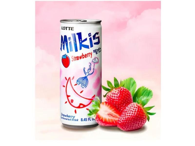 Imagem de Refrigerante Coreano Milkis Lotte Sabor Morango 250ml - 3 Unid