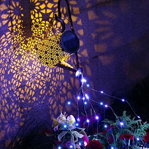 Imagem de Regador VOOKRY para decoração de jardim com luzes, lanterna solar pendurada ao ar livre à prova d'água, decorativas retrô de metal, luzes solares de jardim para mesa, pátio, quintal, caminho, passarela, Natal, dia das mães