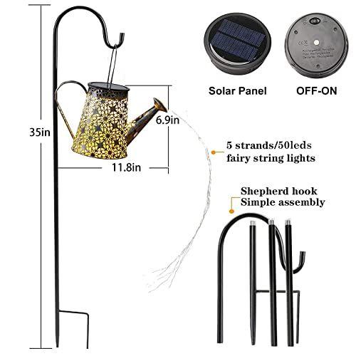 Imagem de Regador VOOKRY para decoração de jardim com luzes, lanterna solar pendurada ao ar livre à prova d'água, decorativas retrô de metal, luzes solares de jardim para mesa, pátio, quintal, caminho, passarela, Natal, dia das mães