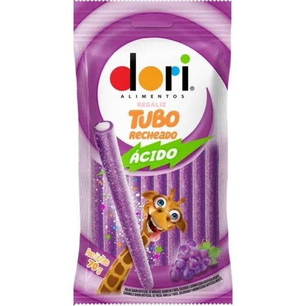 Regaliz Tubo Uva Ácido 70g - Dori Imagem de Regaliz Tubo Uva Ácido 70g