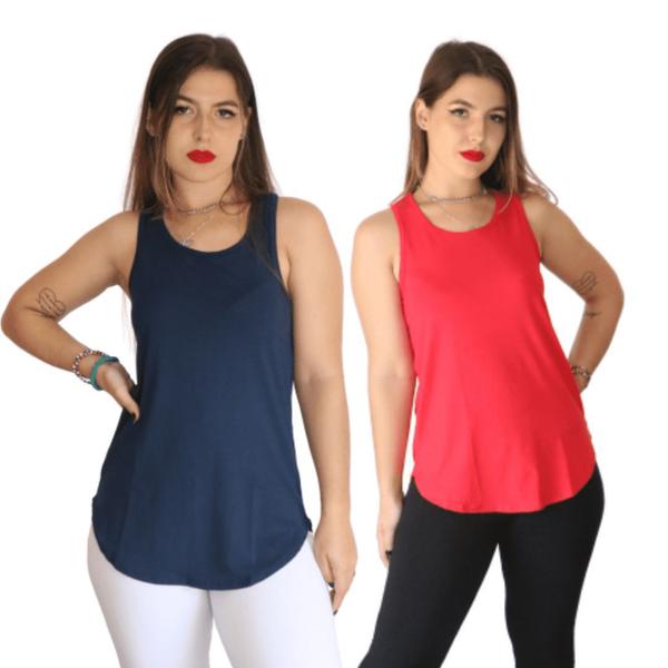 Imagem de Regata Feminina Nadador Longline Viscolycra Tapa Bumbum Moda Academia Fitness Kit 2 Cores Combinadas Linha Calor