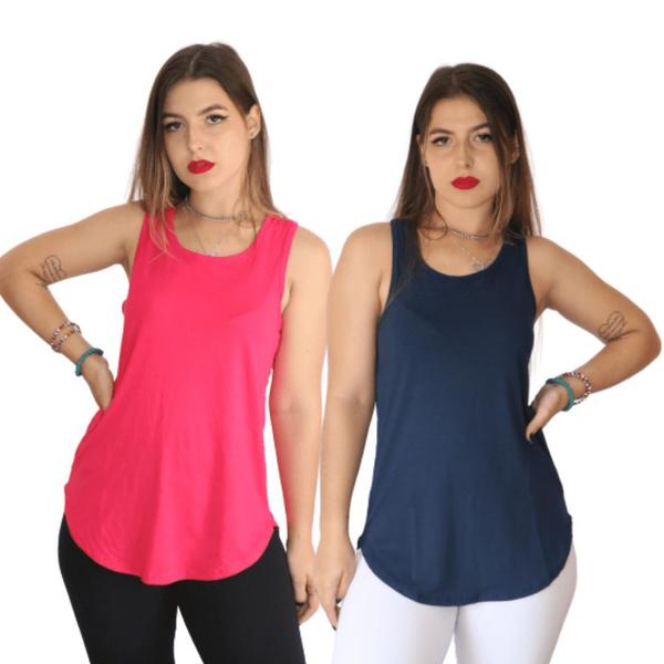 Imagem de Regata Feminina Nadador Longline Viscolycra Tapa Bumbum Moda Academia Fitness Kit 2 Cores Combinadas Linha Calor