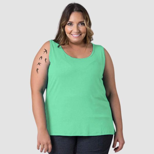 Imagem de Regata Plus Size Feminina Algodão Blusa Academia Basica Lisa Coloridas