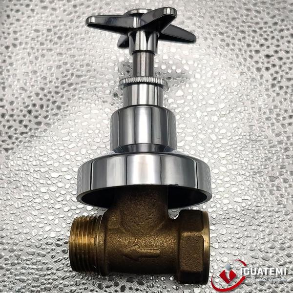 Imagem de Registro Chuveiro Pressão Padrão Metal Latão Ducha Acabamento Cromado Com Canopla 3/4" 25mm Iguatemi